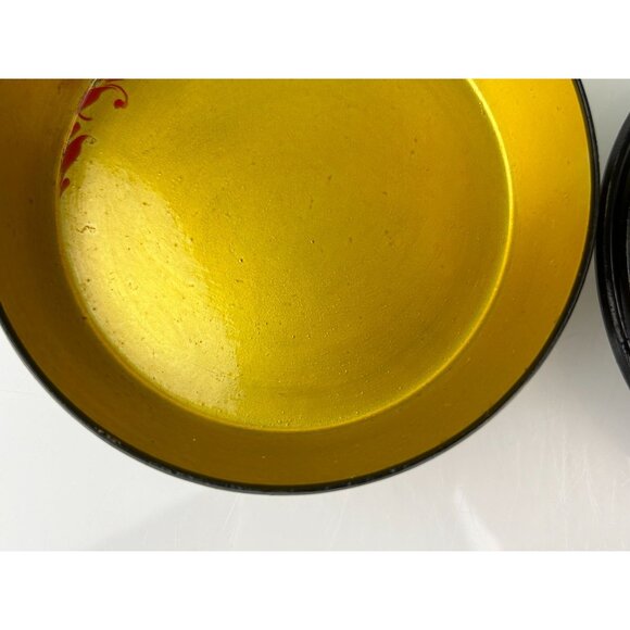 Russian Black Lacquer Round Powder Trinket Box Gold Hand Painted Vanity VTG READ - Picture 14 of 16